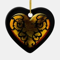 Filigree Goth Gold Heart Ceramic Ornament