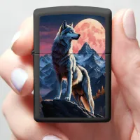 Moon Shines on Howling Wolf Zippo Lighter