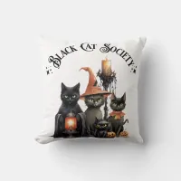 Black Cat Society Throw Pillow