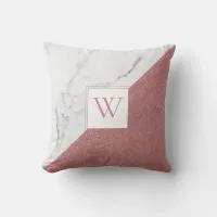 Girly Marble Blush Pink Glitter Monogram Geometric Throw Pillow