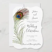 Peacock Feather Minimalist Elegant Invitation