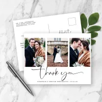 Elegant Script Photo Wedding Thank You Postcard