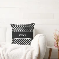 Black Polka-Dots with Name on Stripe Throw Pillow