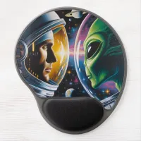 Alien and Astronaut in Space  Gel Mouse Pad