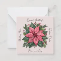 Mini Pink Poinsettia Non-Denominational Christmas  Note Card