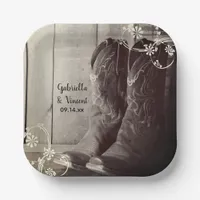 Rustic Cowboy Boots Floral Western Wedding  Paper Plates