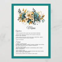 Teal and Gold Floral Wedding Menu