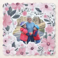 Grandma  Pink Floral Photo Paper Coaster