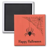 Happy Halloween Orange | Black Spider and Web  Magnet