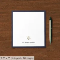 Navy Gold Justice Scale Attorney Notepad