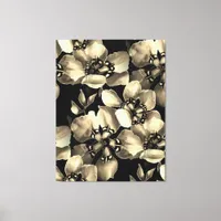 Black and White Modern Retro Floral Art Canvas Print