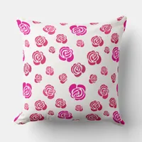 Red Pink and Magenta Roses in a Flowery Pattern Throw Pillow