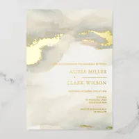 Painterly Watercolor Moody Wedding Gold Foil Invitation