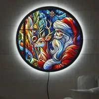 Vivid stained glass of Santa and reindeer LED Sign