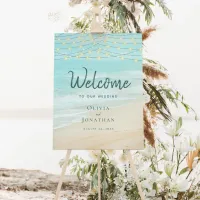 Ocean Beach Lights Aqua Blue Wedding Welcome Foam Board