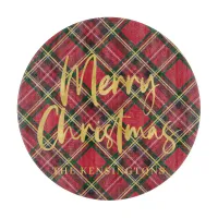 Rustic Red Plaid Gold Foil Script Merry Christmas Cutting Board