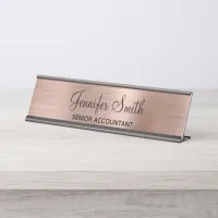 Girly Faux Rose Gold Foil Desk Name Plate