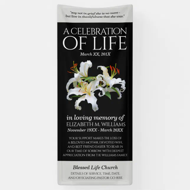 Elegant White Oriental Lilies Celebration of Life Banner