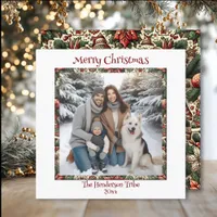 Burgundy and  Gold Family Photo Christmas Holiday Card