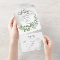 Watercolor Greenery Foliage Frame Wedding  All In One Invitation