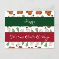 Christmas cookie exchange red green gingerbread  holiday postcard