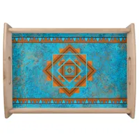 Southwest Mountain Peaks Turquoise Geometric Serving Tray