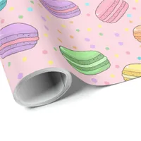 Pretty Pink French Food Theme Macaron Cake Pattern Wrapping Paper