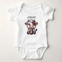  Cute Baby Cow Drinking Boba Kawaii Cartoon Baby Bodysuit