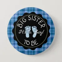 BIG SISTER  to be  Blue Plaid Baby Shower button