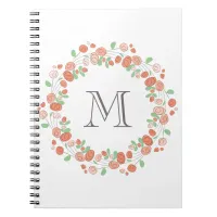 coral roses wreath monogram notebook