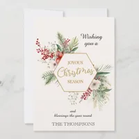 Watercolor Botanical Christmas Custom Name White Card