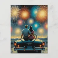 Happy Fourth of July | 1950's Couple Fireworks Postcard