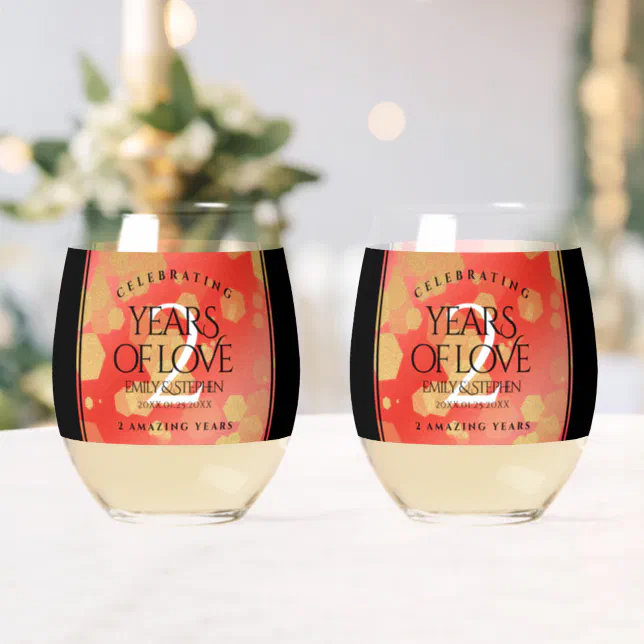 Elegant 2nd Garnet Wedding Anniversary Stemless Wine Glass