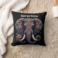 Floral-patterned vibrant elephant throw pillow