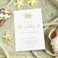 Modern Starfish Beach Script Beige Sand Wedding Invitation