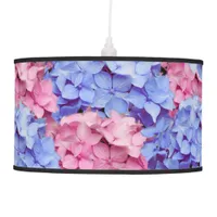 Heavenly Pink and Baby Blue Hydrangeas Hanging Lamp