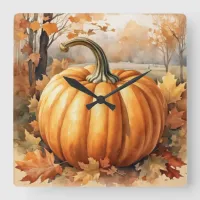 Autumn Fall Season Pumpkin Theme Square Wall Clock