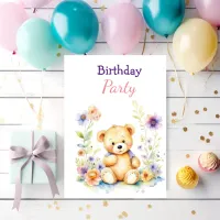 Teddy Bear in Flowers Girl's Birthday Party Invitation