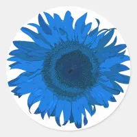 Bright Blue and White Pop Art Sunflower Classic Round Sticker