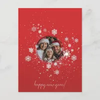 Red Christmas Frame with Snow Flakes  Invitation Postcard