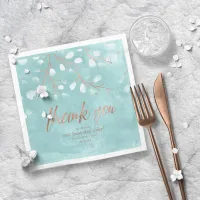 Watercolor Snowdrops Wedding Teal/Copper ID726 Napkins