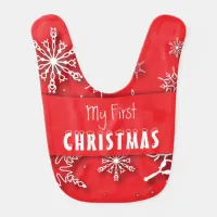 White Snowflakes On Red Baby's First Christmas  Baby Bib