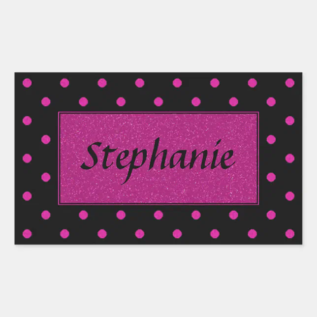 Bright Pink Dots on Black Background Rectangular Sticker