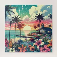 Pink and Turquoise Paradise | Beach Art Jigsaw Puzzle