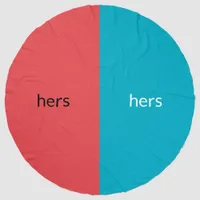 Two Halves Hers Lesbian Couple Round Red Blue Beach Towel