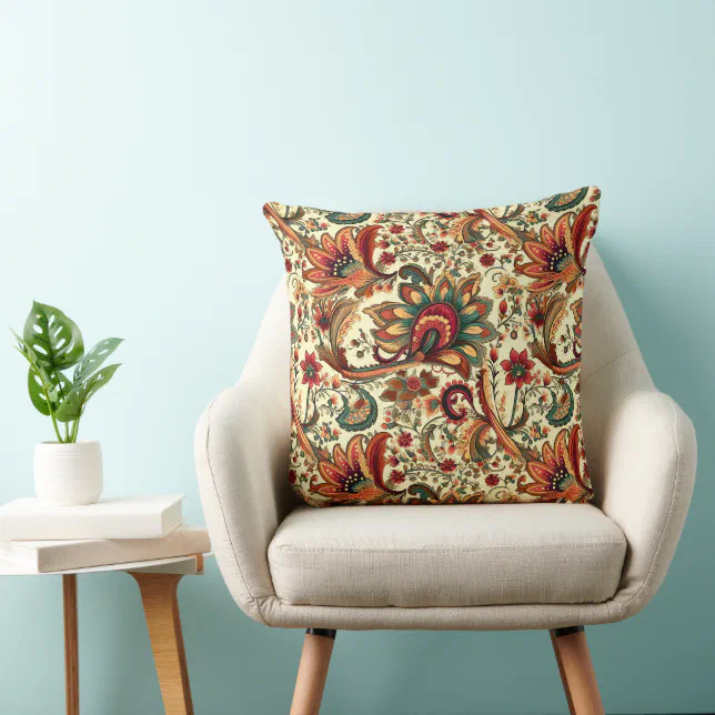 Medieval Inspired Floral Paisley Pattern Throw Pillow