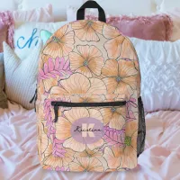 Elegant Bohemian Watercolor Peach Pink Flowers Printed Backpack