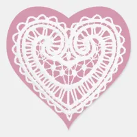 Pretty Pink White Lace Heart Sticker