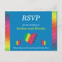 [Rainbow Crinkle Wedding] Hearts RSVP Card Blue