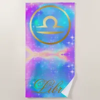 Zodiac Sign Libra Gold on Colorful Background | Beach Towel